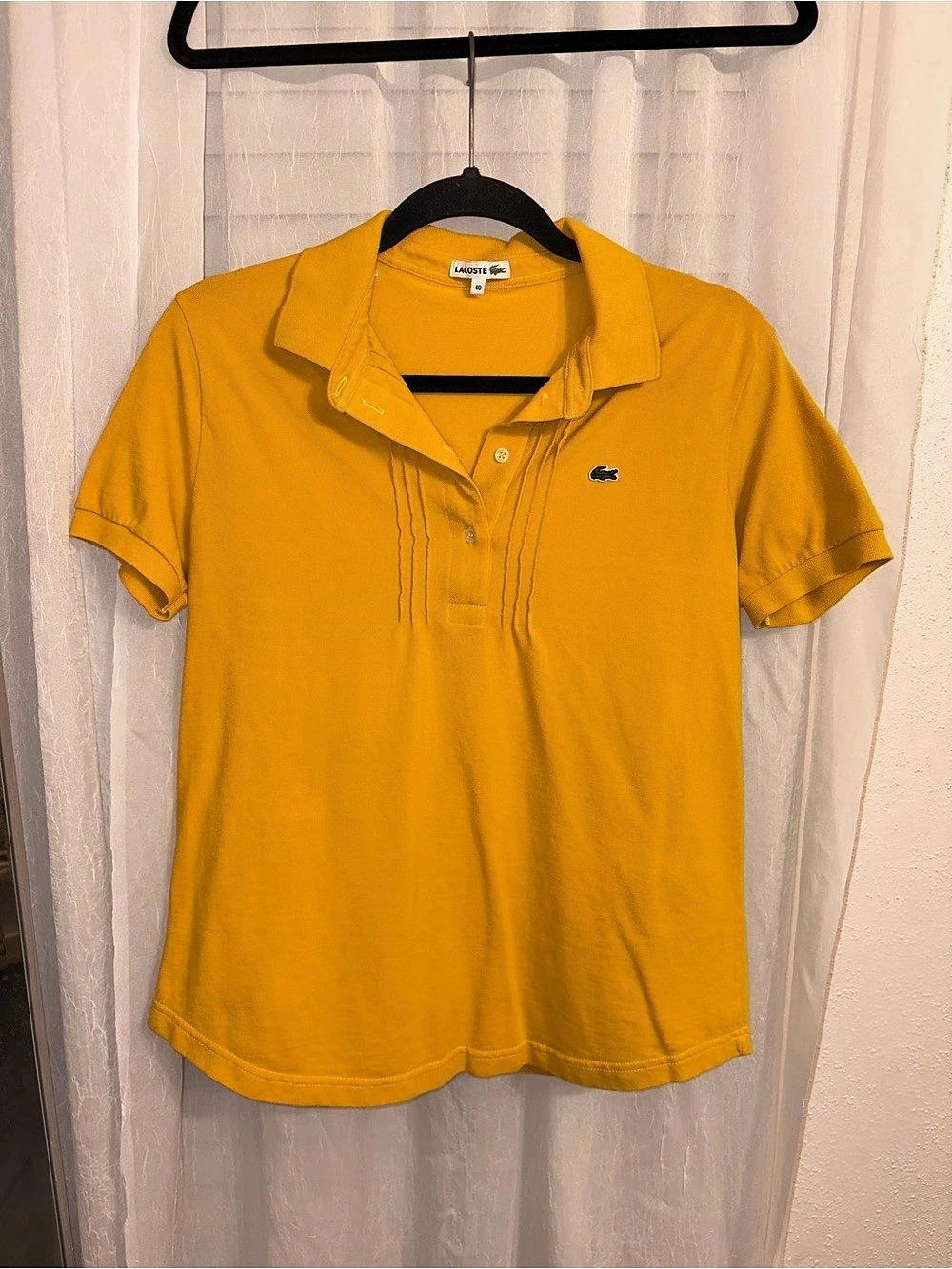 Lacoste Women's Pleated Front Piqué Polo Shirt Yellow Polo Shirt